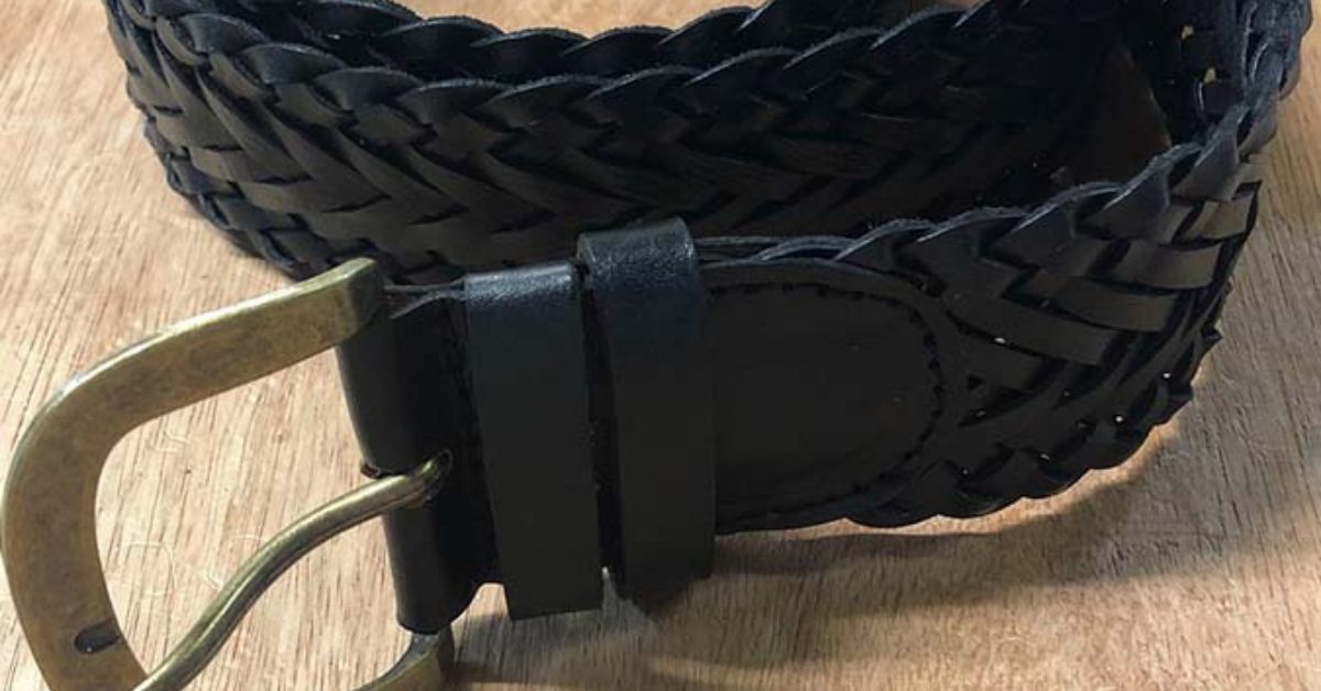 black leather braided belt
