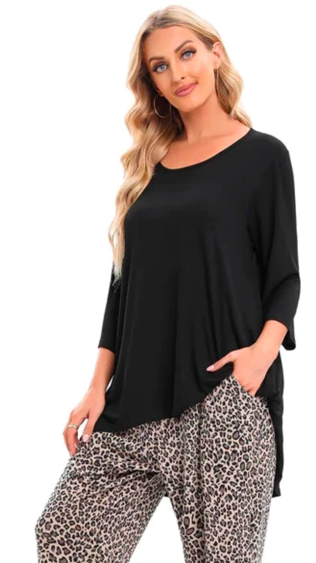 Women's clothing cotton top paired with leopard pants
