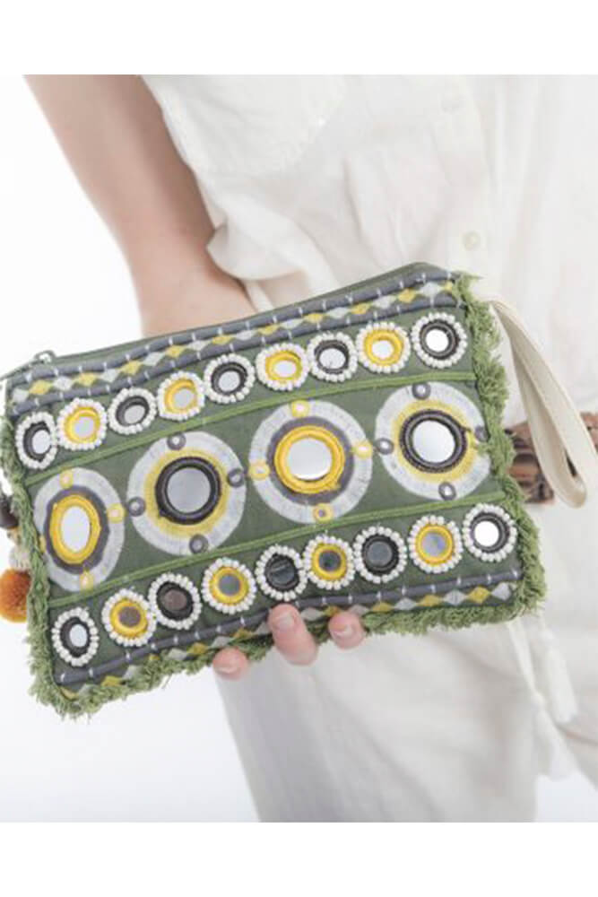 Importance of beads in fashion accessories bohemian khaki clutch bag