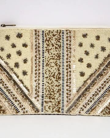 Cream and Gold Beaded Clutch