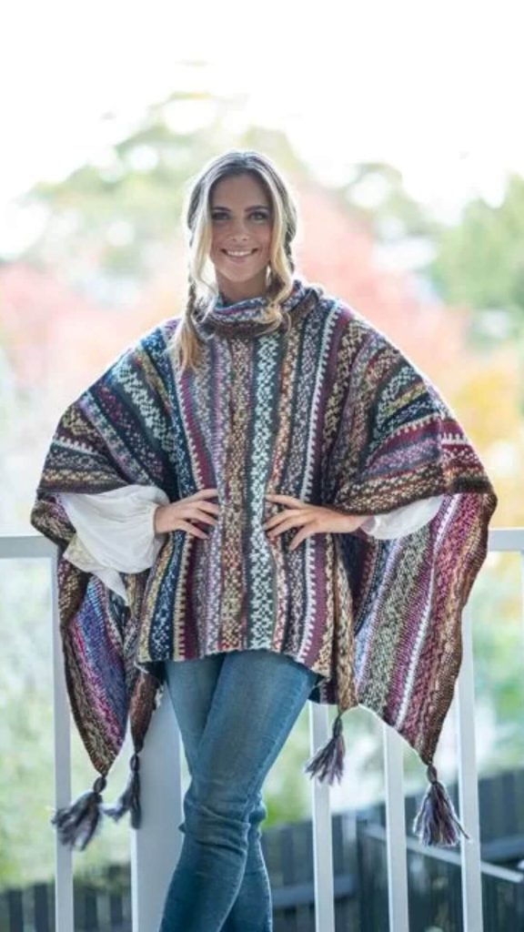 Striped poncho with mixed colours by Cienna Designs