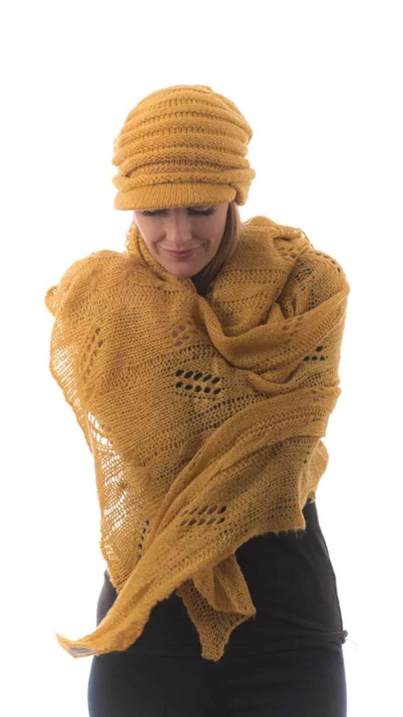 Mustard mohair scarf with mustard beanie