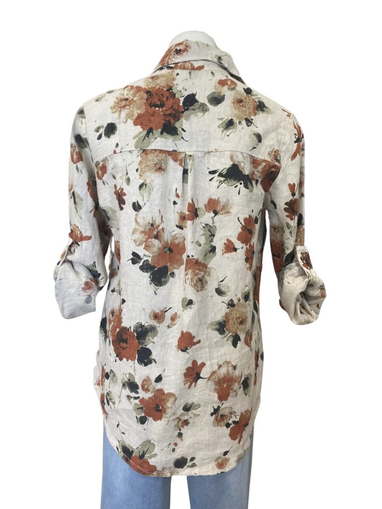 Linen shirt|Floral|Made in Italy|Blueberry|