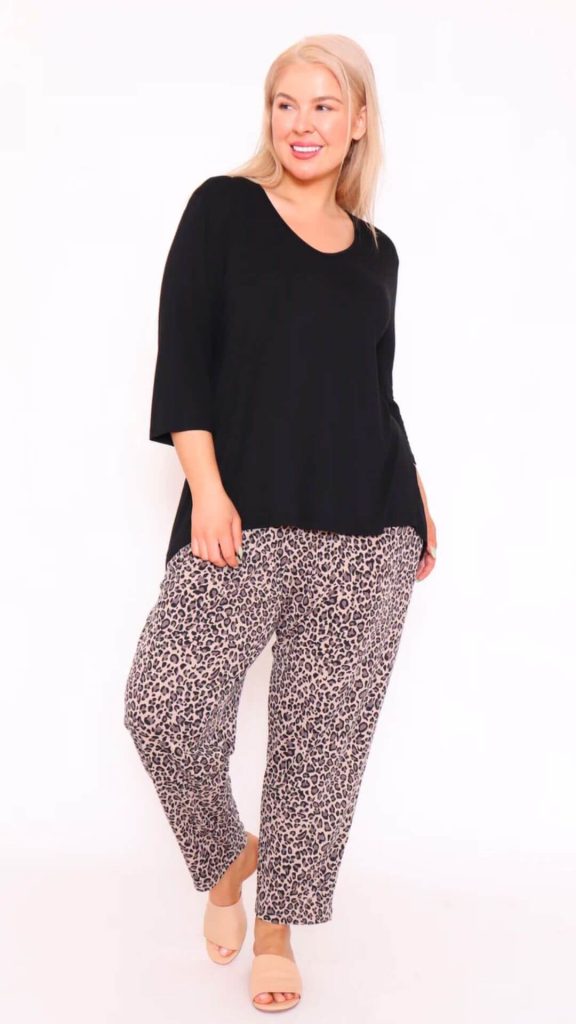 Black long sleeves top with leopard pants from Cotton Village