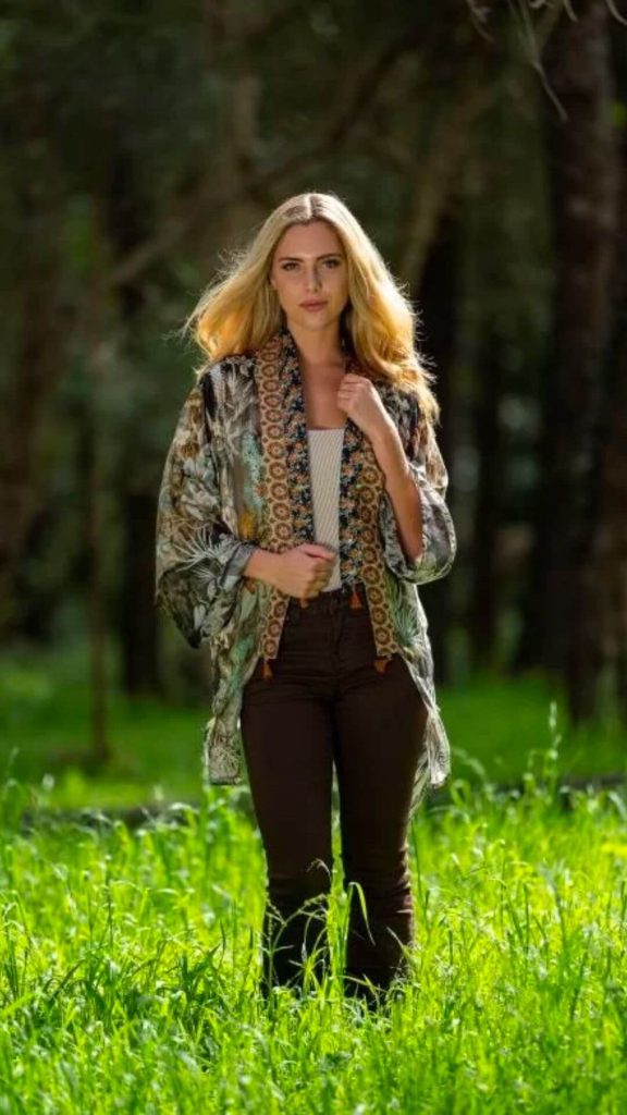 Jungle bohemian style short silk kimono jacket