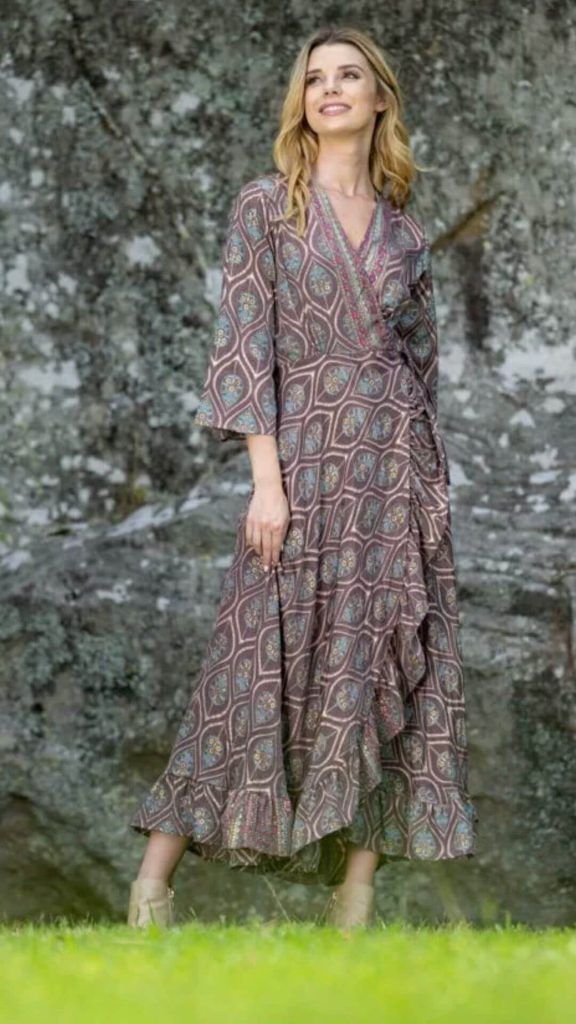 Geometric tribal bohemian style wrap dress
