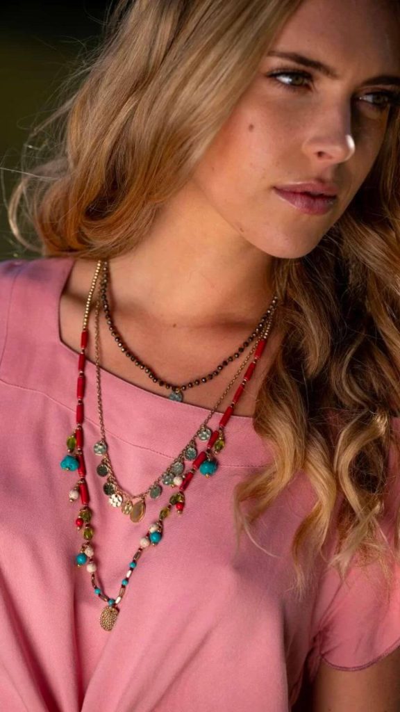 Triple coral boho style necklace
